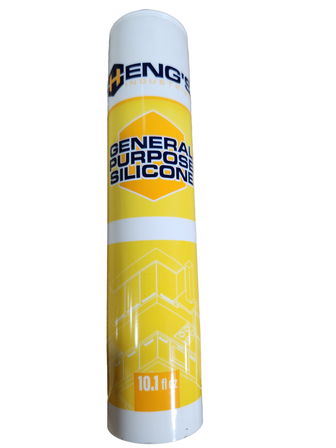 Tube of silicone with yellow and white packaging