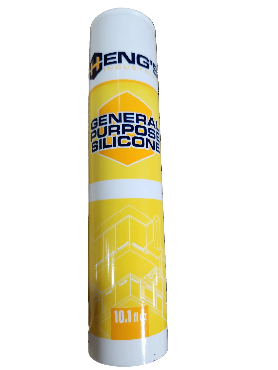 Tube of silicone with yellow and white packaging