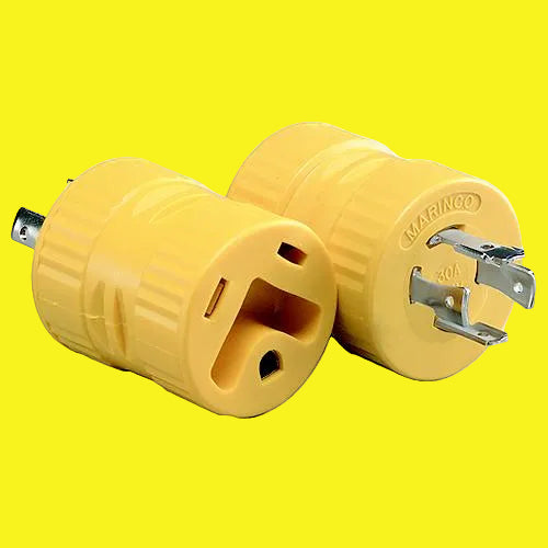 Two yellow electrical plugs on a yellow background