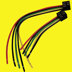 A wiring harness with multiple colored wires and a black connector.