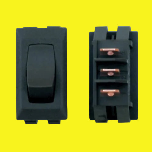 A black on/off switch showing the front and back sides.