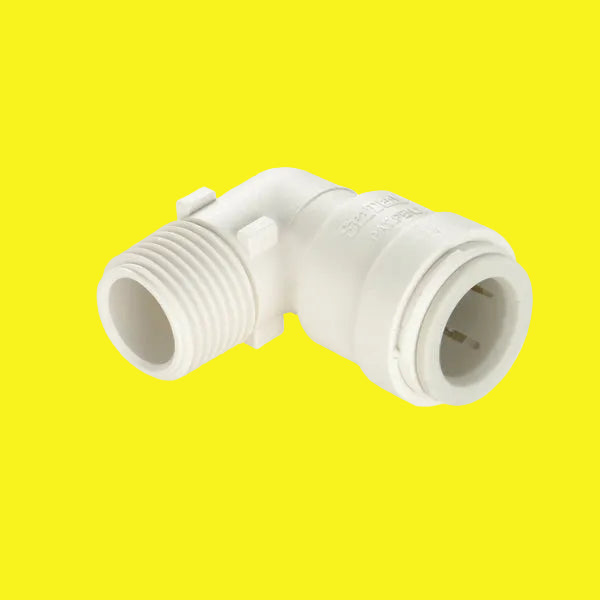 Off-White 1/2" Female Quick Connect Copper Tube End x 1/2" Male NPT,
90 Degree Elbow