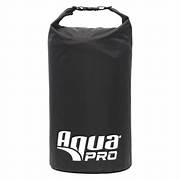 Black waterproof dry bag with the brand 'Aqua Pro' printed on it