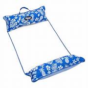 Blue and white striped and solid patterned 4-in-1 inflatable hammock float system.