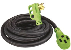 Black electrical extension cord with green ends