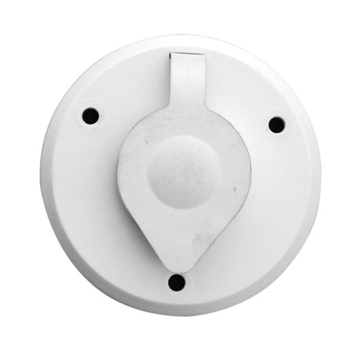 A single round white TV receptacle with a cover, designed for outdoor use.