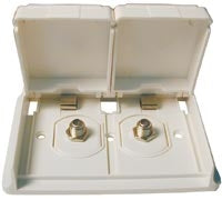 Colonial white duplex tv receptacle with silver connectors and covers