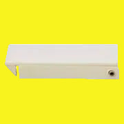A white compartment door catch for RV baggage compartments.