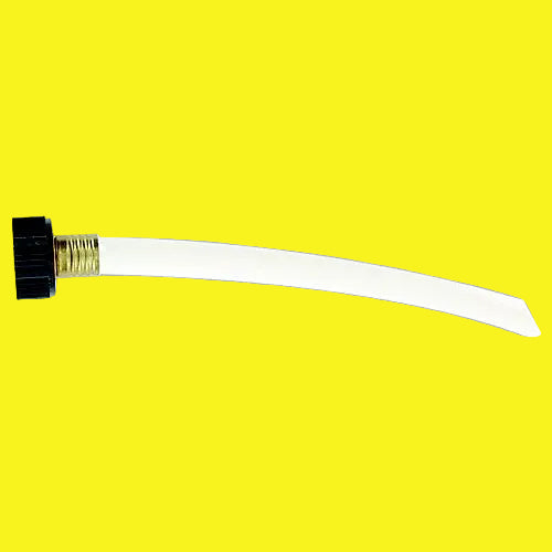 White hose with a black and gold connector