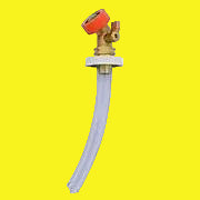 A Valterra water tank filler with a clear tube and a brass-colored connector.