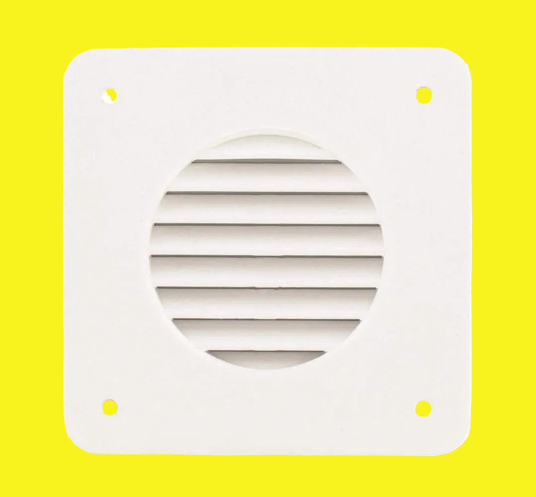 White louvered battery box vent with four mounting holes