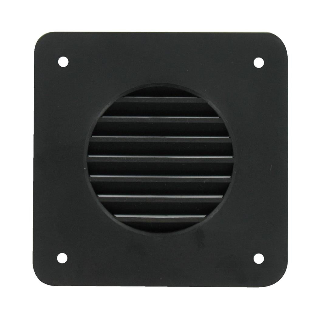 Black louvered battery box vent with four mounting holes