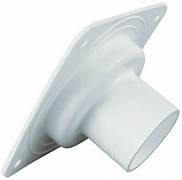 A white plastic battery box vent with a round shape and a hose attachment point.