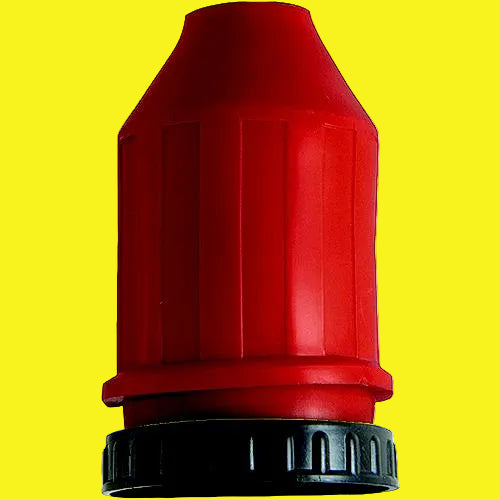 Red and black weatherproof cover for 50 amp power cord end.