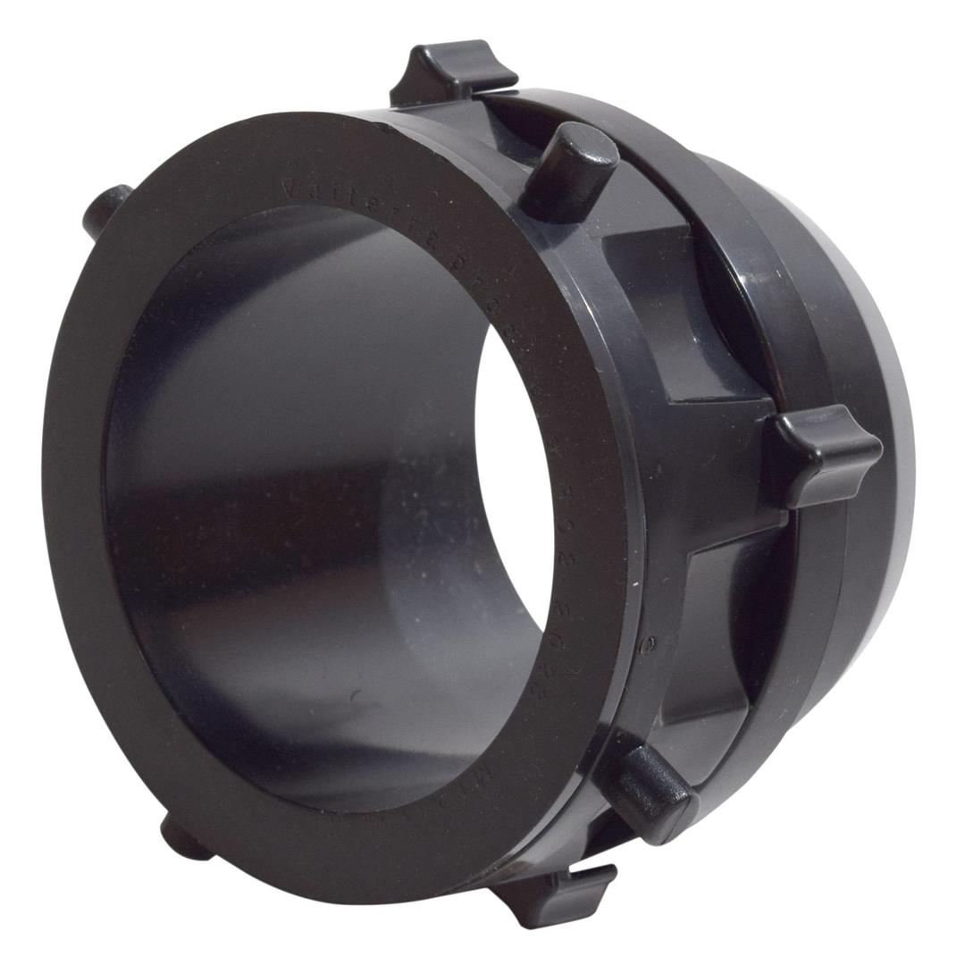 Black rotating bayonet fitting for connecting sewer hose to RV sewer waste valve.
