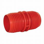 A red Valterra sewer hose coupler, designed for connecting two drain hoses together.