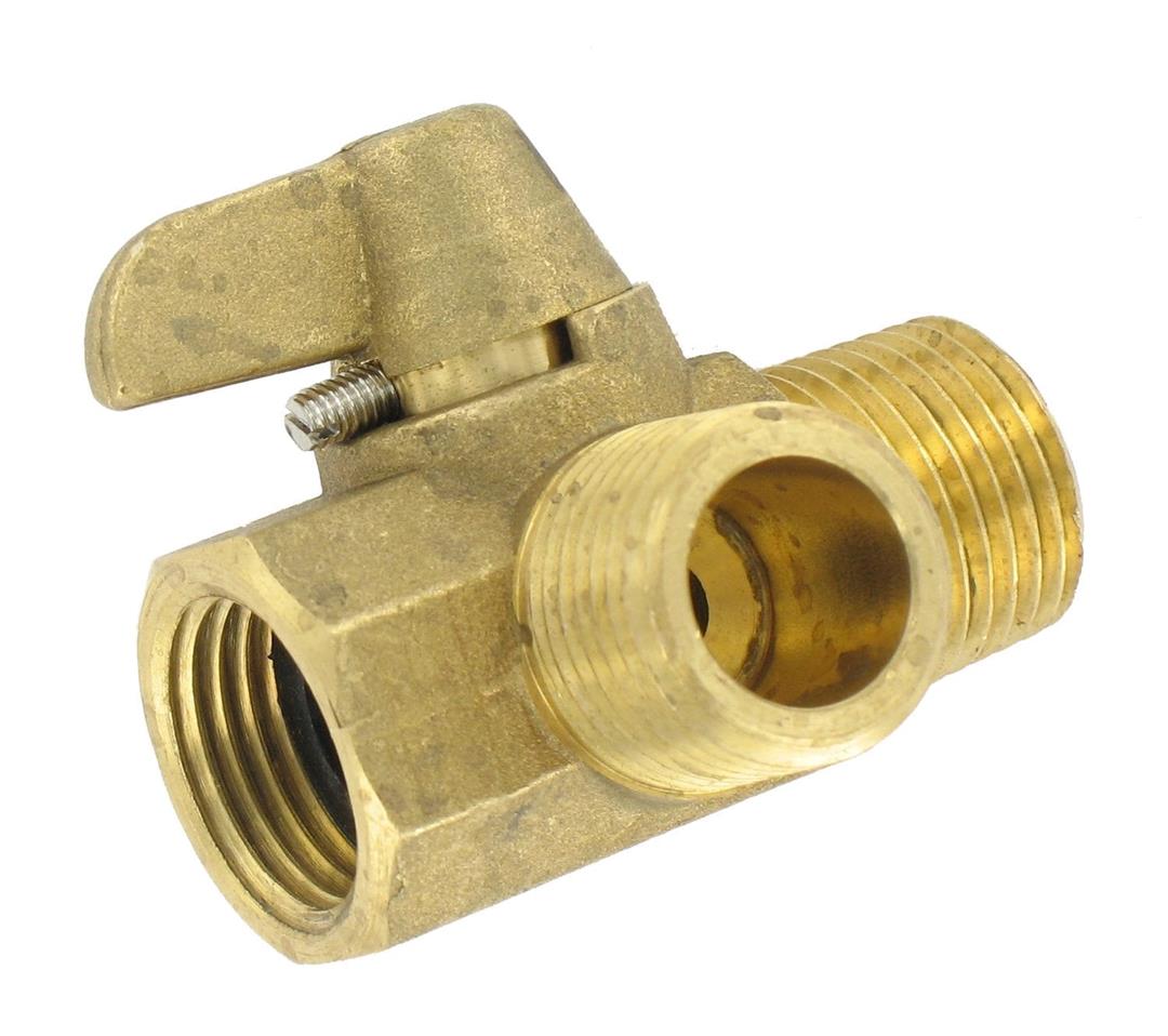 A brass bypass valve for preventing antifreeze from entering the water system, featuring 1/2" male NPT x male NPT x female NPT connections.