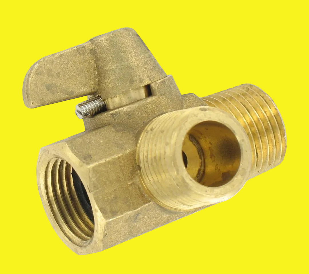 A brass bypass valve for preventing antifreeze from entering the water system, featuring 1/2" male NPT x male NPT x female NPT connections.
