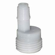 A white Phoenix faucet vacuum breaker designed to attach hand-held shower hose and prevent reverse flow of polluted water.