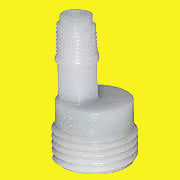 A white Phoenix faucet vacuum breaker designed to attach hand-held shower hose and prevent reverse flow of polluted water.