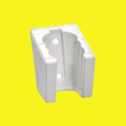 A white hand held shower bracket with a wall mount design and 3 position settings without swivel.