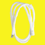 A white nylon hand-held shower hose