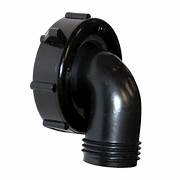 A black 90 degree swivel drain connector for plumbing.