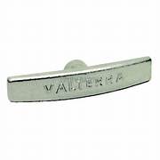 Silver metal waste valve handle with the brand name 'Valterra' engraved on it.