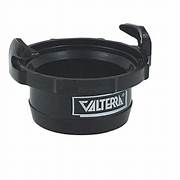 A black Valterra branded waste valve straight hose adapter for RVs.