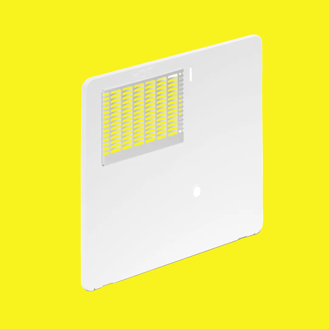 White camper water heater door with vent