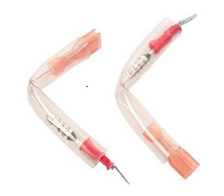 Two thermal cut-off devices for water heaters with red ends and clear tubing.