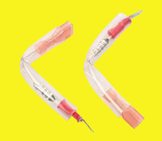Two thermal cut-off devices for water heaters with red ends and clear tubing.
