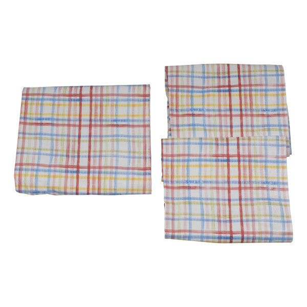 Vinyl Tablecloth with Bench Covers - Watercolor Plaid