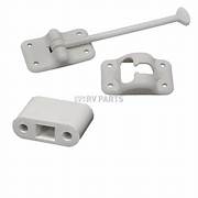 A white entry door holder with a T-style mechanism and a bumper, composed of polar white composite material.