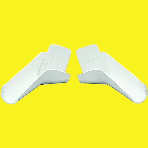 Two white plastic rain gutters on a yellow background
