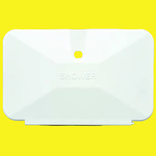 A white outside shower door for a camper