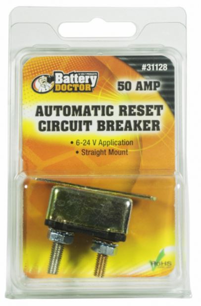 Silver 50 amp auto reset circuit breaker, straight mount