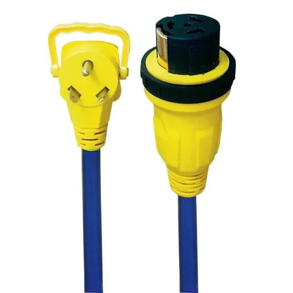 Blue power cord with yellow ends