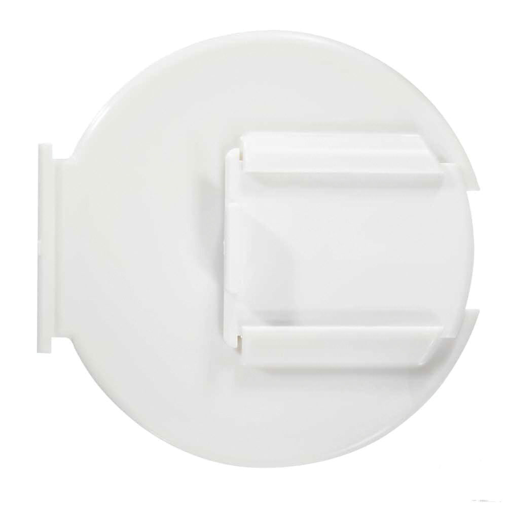 A white electric hatch lid kit consisting of a circular cover and two rectangular brackets.