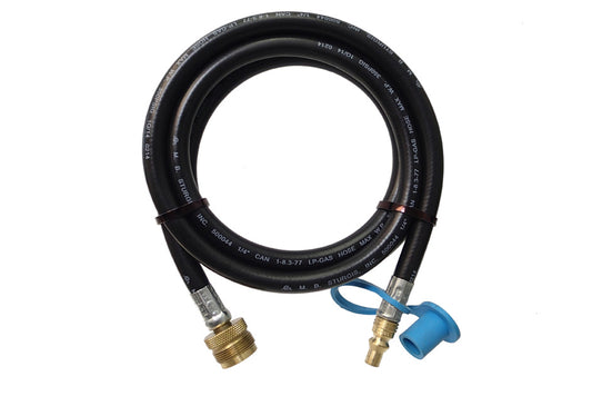 Propane hose with quick connect at one end and threaded connection at the other