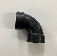Black plastic pipe elbow on a white background