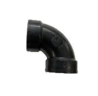 Black plastic pipe elbow on a white background