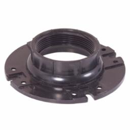 Black toilet closet flange with a female pipe thread, made of plastic.