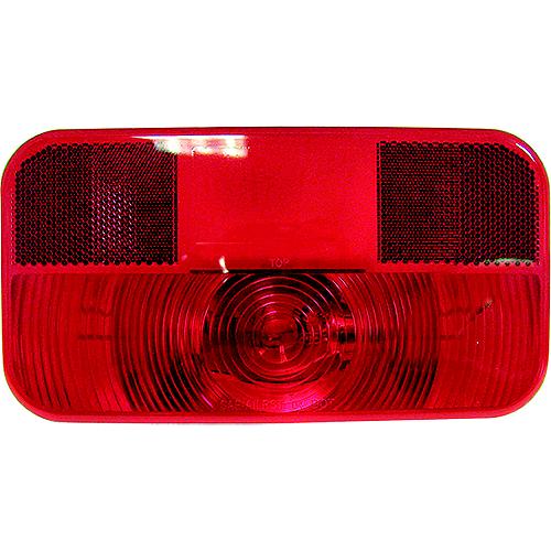 Red rectangular tail light with reflective surface on a white background