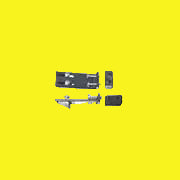 A refrigerator door lock consisting of a metal latch and a black plastic locking mechanism.
