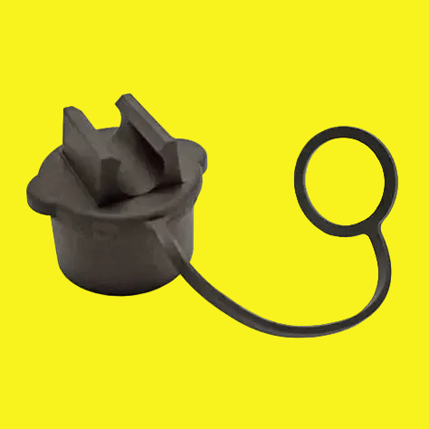 A black trailer plug cover with a strap attached