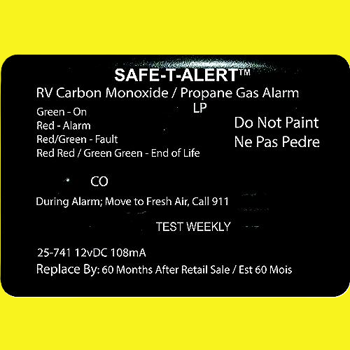A black Safe-T-Alert carbon monoxide and propane gas alarm.