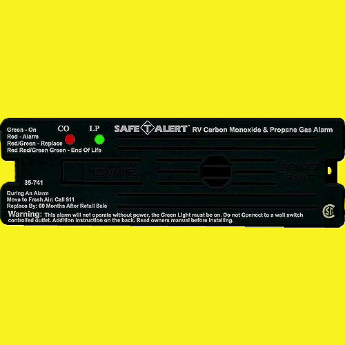 A black Safe-T-Alert carbon monoxide and propane gas alarm