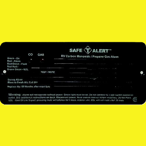 A black Safe-T-Alert carbon monoxide and propane gas alarm