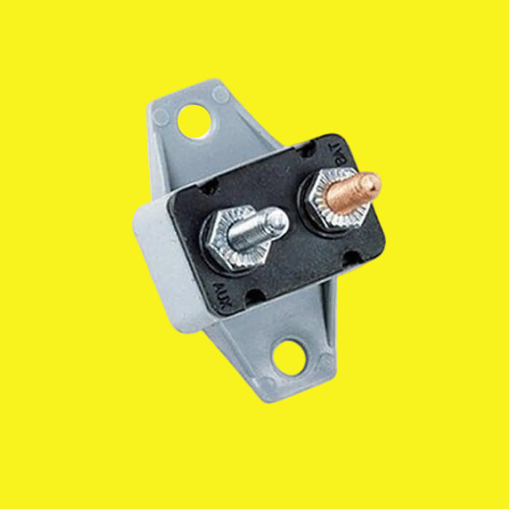 A 40amp, 12volt circuit breaker with two terminals.